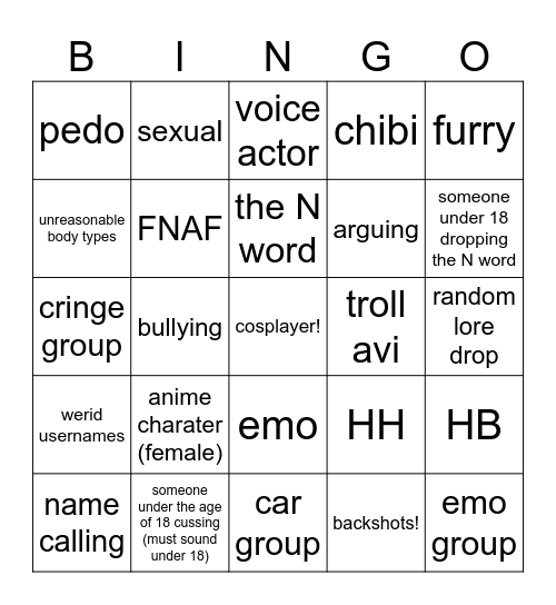vrc types Bingo Card