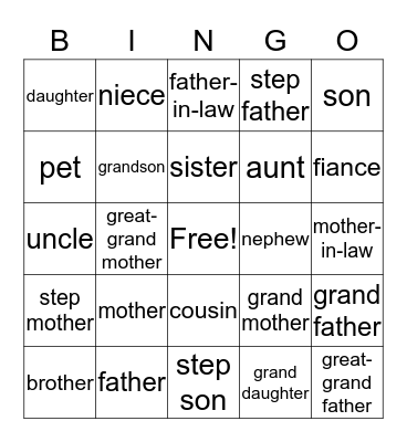 Family Bingo Card