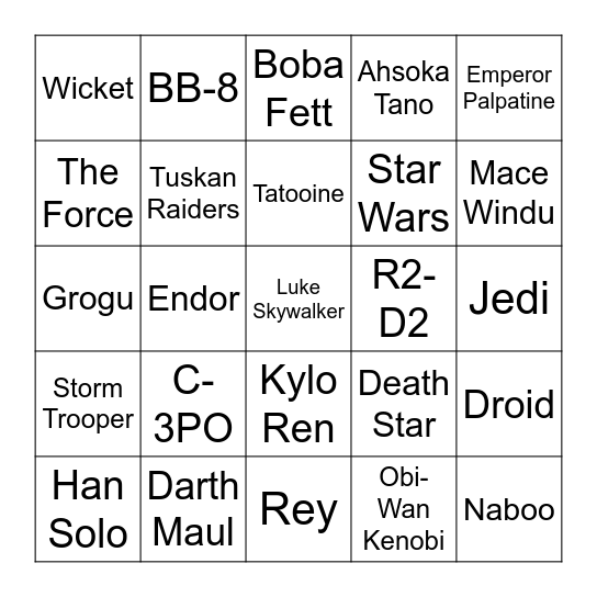 Star Wars Bingo Card