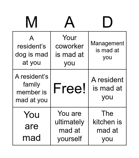 Silverado M-A-D Bingo Card