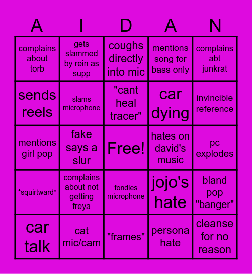 pain Bingo Card