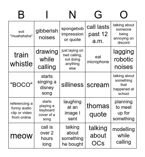 phone call with Isaiah bingo Card