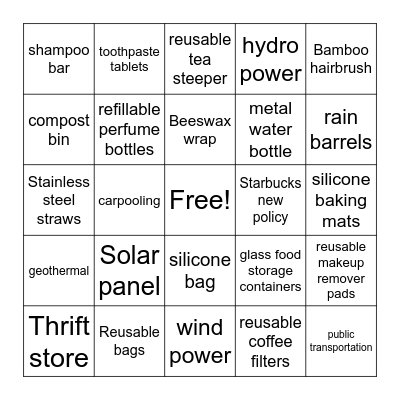 Eco friendly products Bingo Card