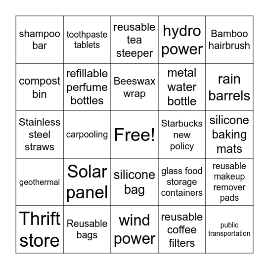 Eco friendly products Bingo Card