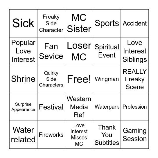 Nagatoro Bingo Card