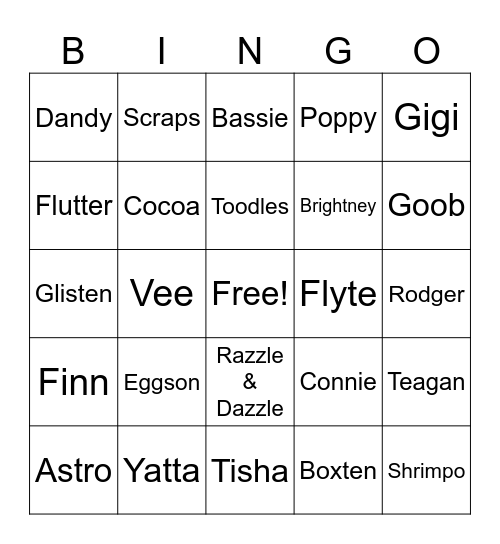 Dandy's World Bingo Card