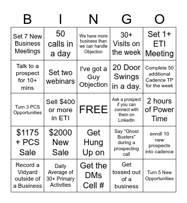 Prospecting/Sales Bingo Card