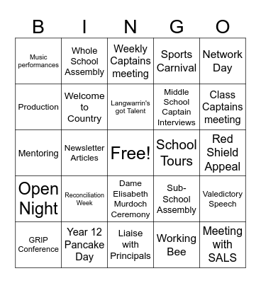 EMC Student Leadership Bingo Card