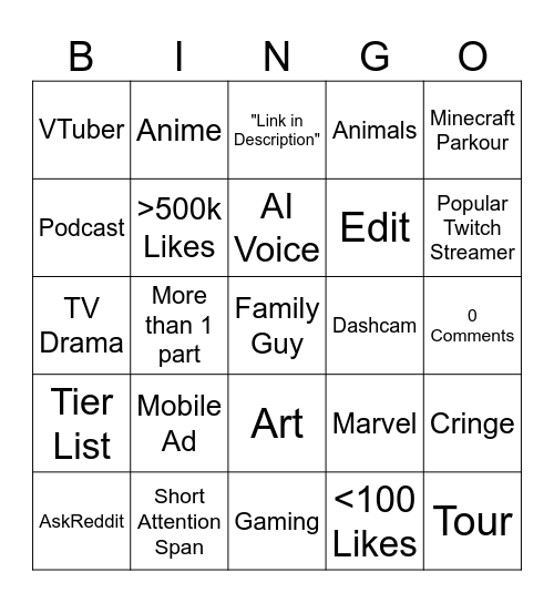 Untitled Bingo Card
