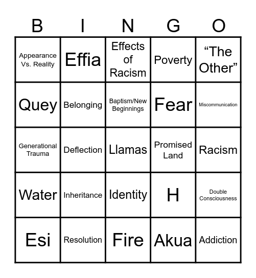 Homegoing going GONE Bingo Card