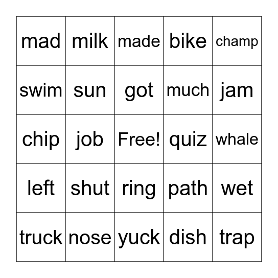 Word Bingo Card