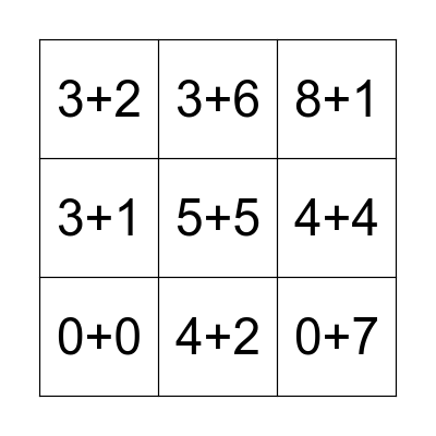 Addition Bingo Card