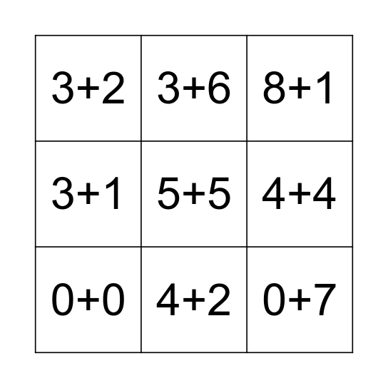 Addition Bingo Card