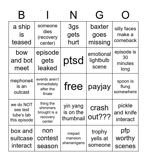 ii s4 episode 1 bingo Card
