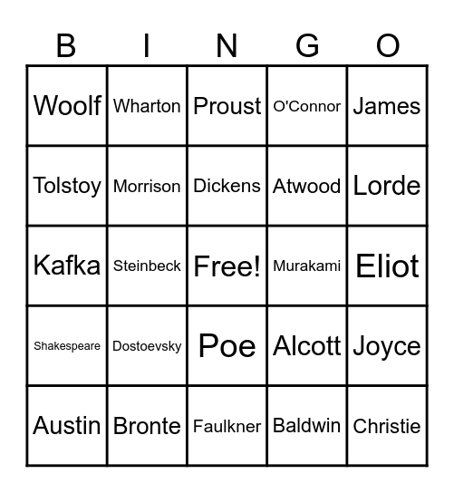 Literature Bingo Card