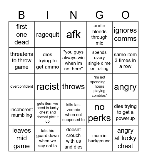 duhpoward zobmies buigo Bingo Card