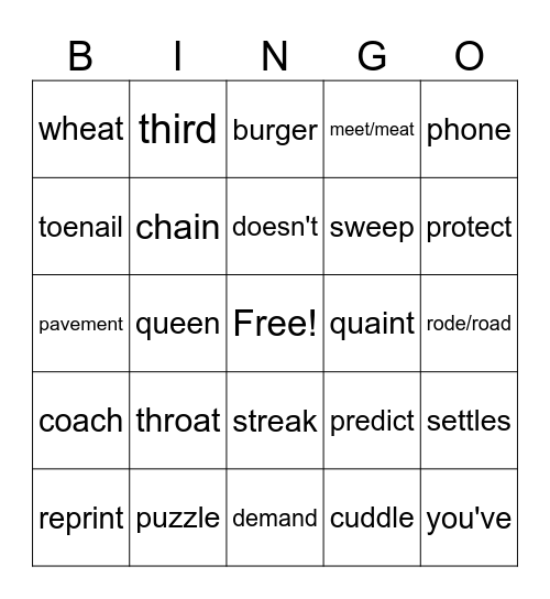 Spell Check Review Bingo Card
