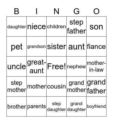 Family Bingo Card