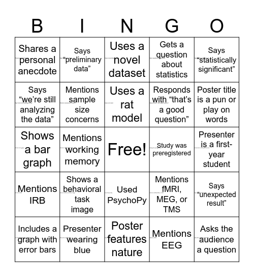Graduate Research Conference Bingo 2025 Bingo Card