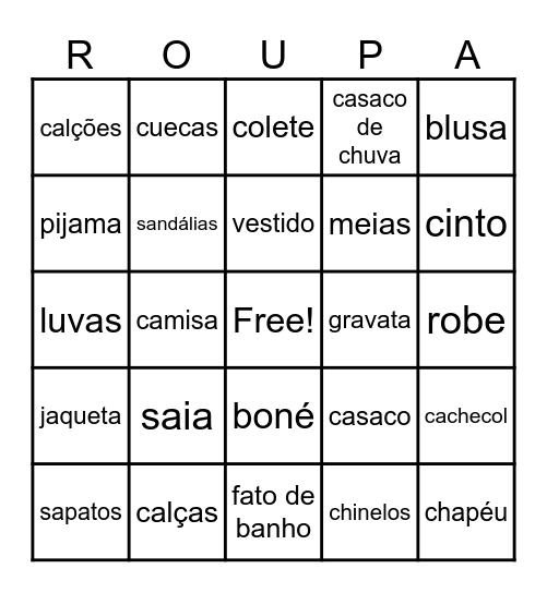 A ROUPA Bingo Card