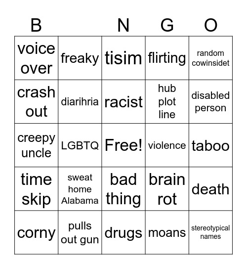 reeeeee Bingo Card