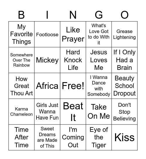 Karol's Music Bingo Card
