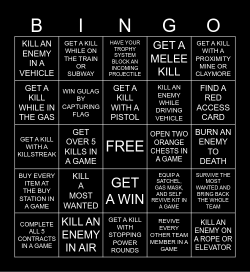 WARZONE BINGO Card