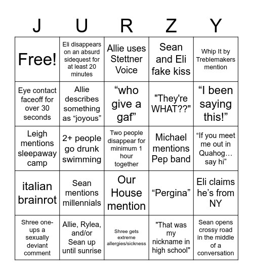 New Jersey Bingo Card