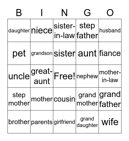 Family Bingo Card