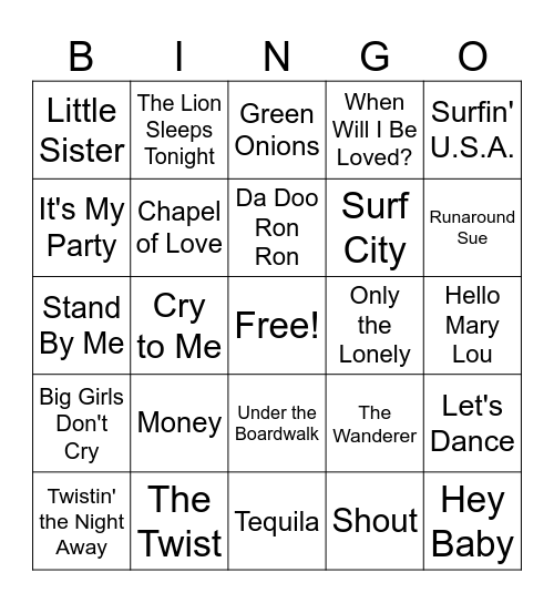 60's Classics Bingo Card