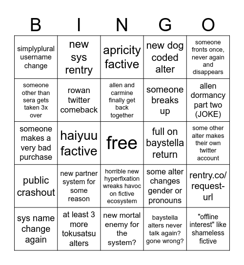 stella sys bingo Card