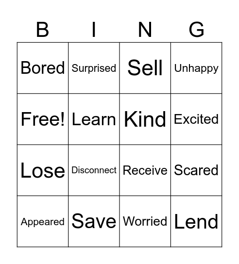 Opposites Bingo Card