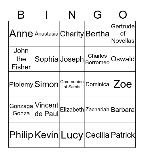 Saints Bingo Card