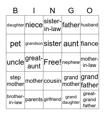 Family Bingo Card