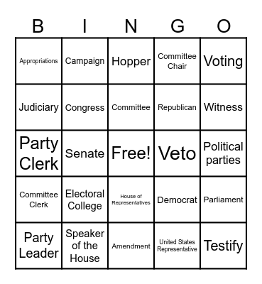 U.S. Government Bingo Card