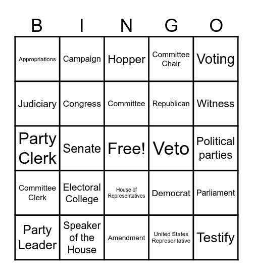 U.S. Government Bingo Card