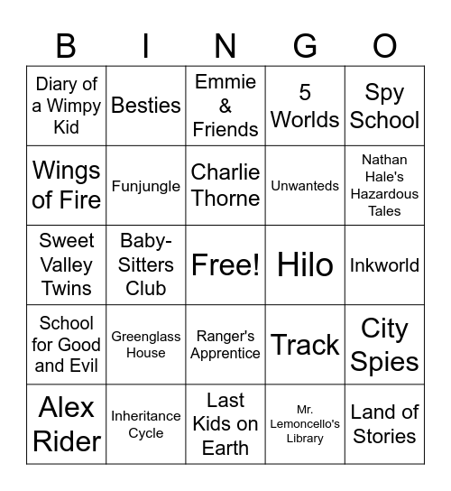 Book Series Bingo Card