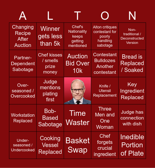 Cutthroat Kitchen Bingo Card