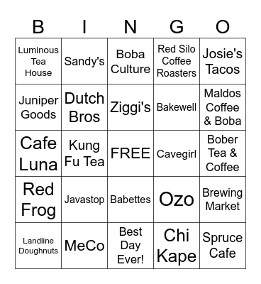60/60 Coffee Shop Bingo Card