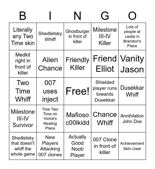 Forsaken Randoms Bingo Card
