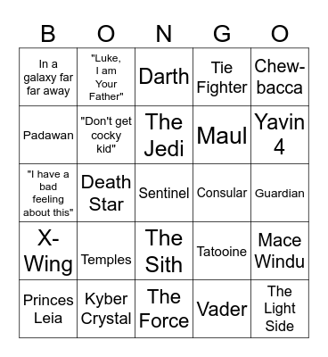 Star Wars Bingo Card