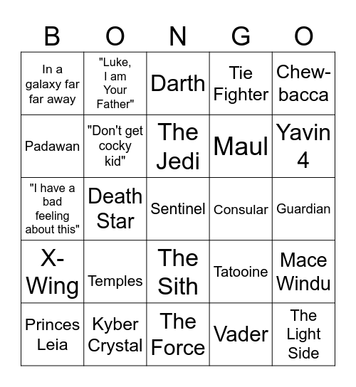 Star Wars Bingo Card