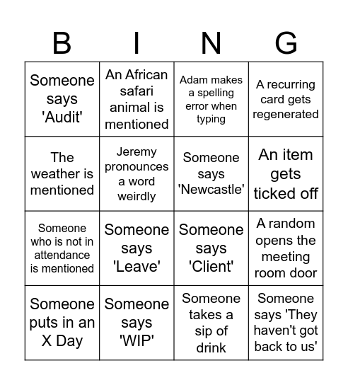 Monday WIP Bingo Card