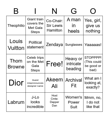 Met Gala 2025 - Superfine Bingo Card