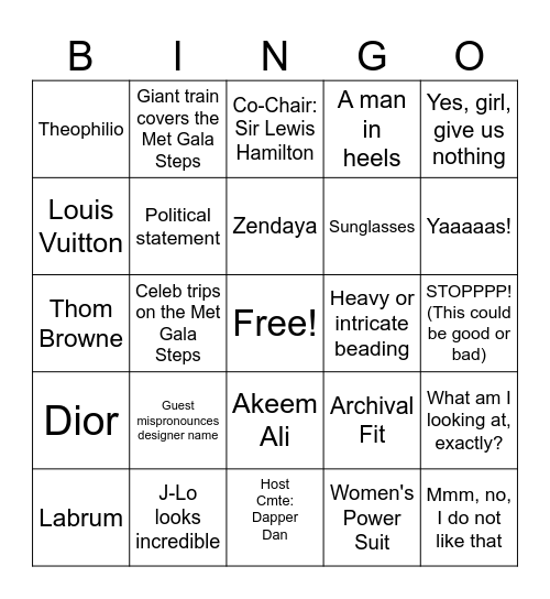 Met Gala 2025 - Superfine Bingo Card