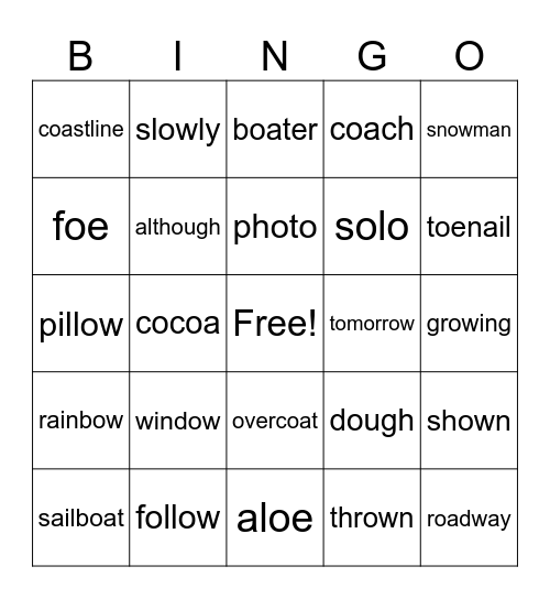 Long O Bingo Card