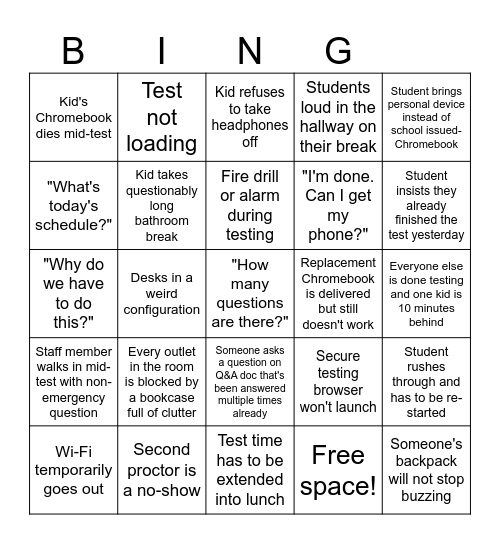 Testing Testing 123 Bingo Card