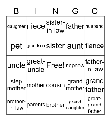 Family Bingo Card
