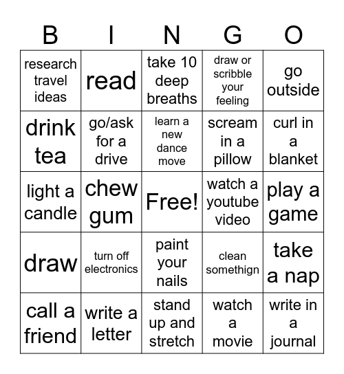 Chill out Bingo Card