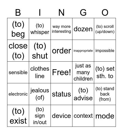 Go Ahead 9 - Unit 3 Bingo Card